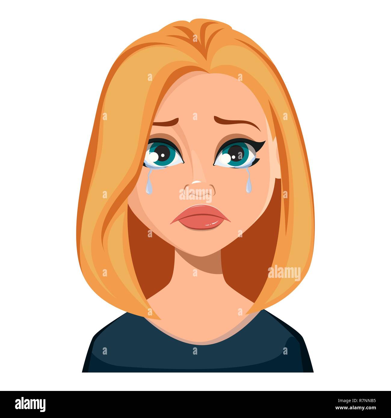Face expression of woman with blond hair, crying ...