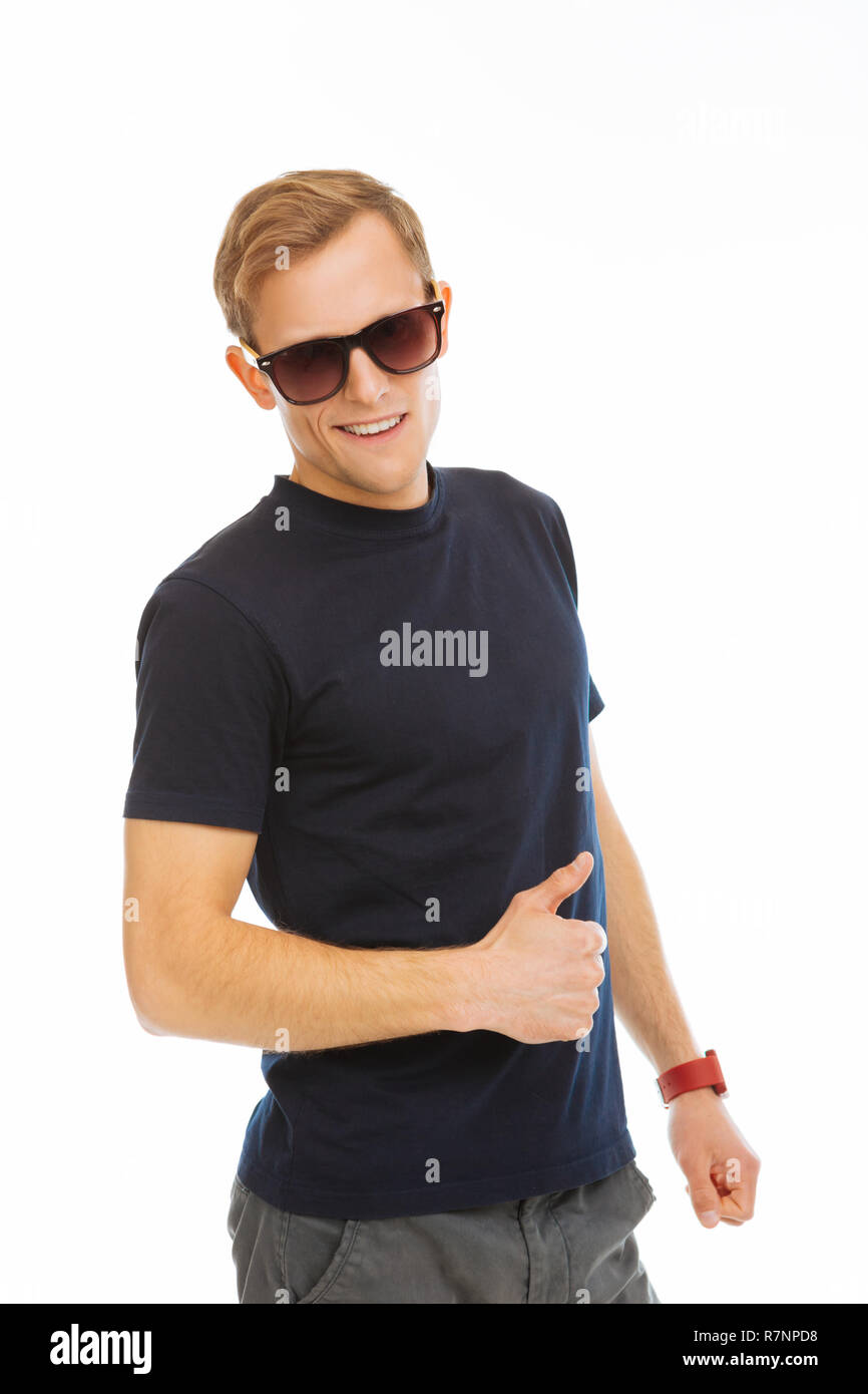 Joyful happy man showing the OK sign Stock Photo - Alamy