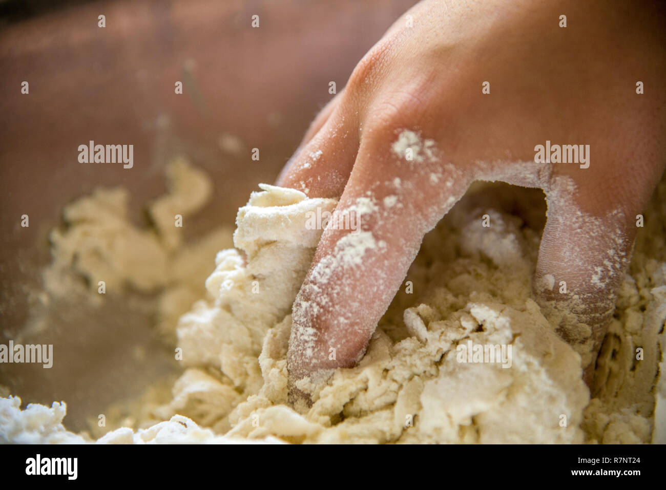 Hand kneading dough Stock Photo Alamy