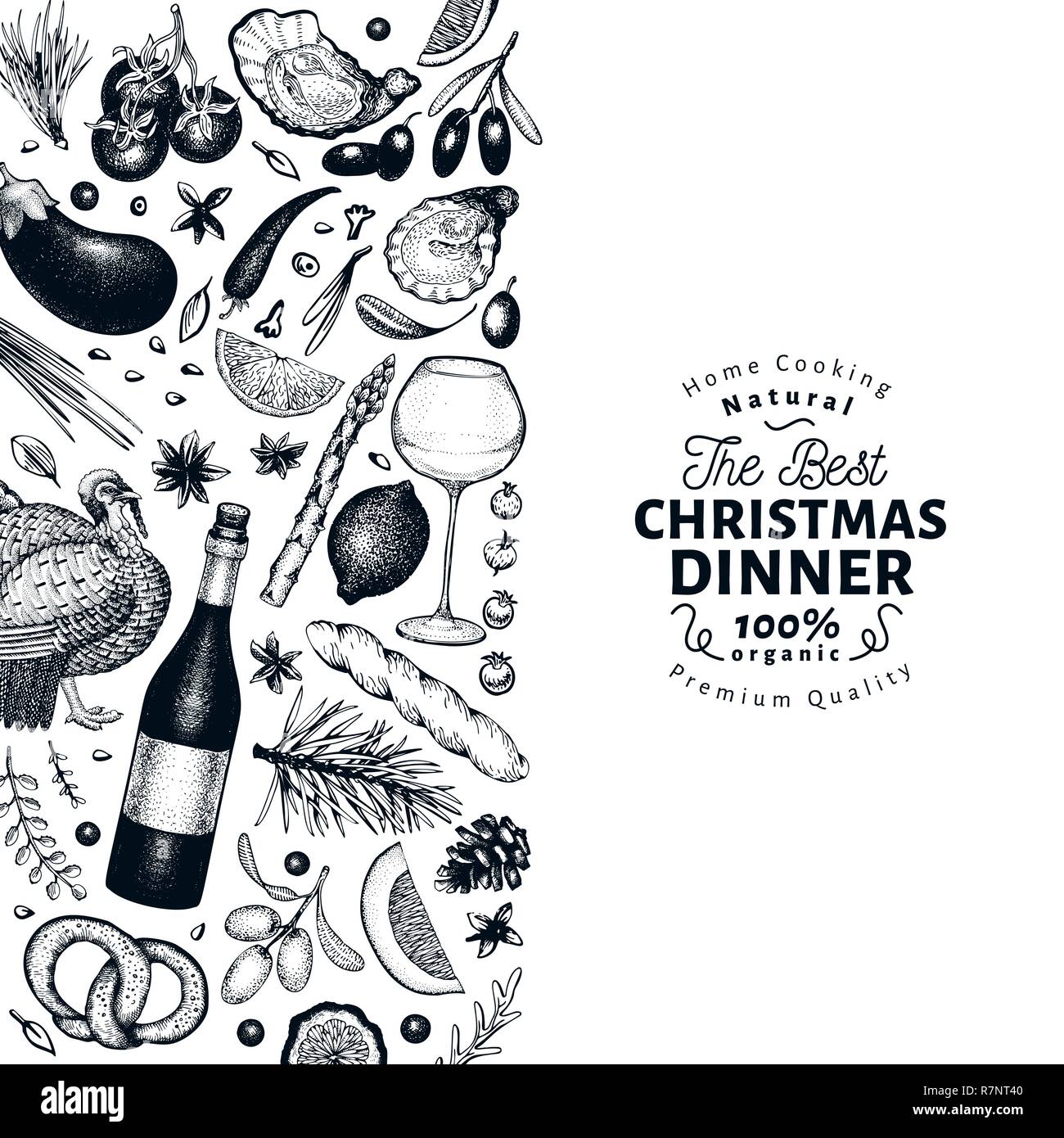 happy-christmas-dinner-design-template-vector-hand-drawn-illustrations