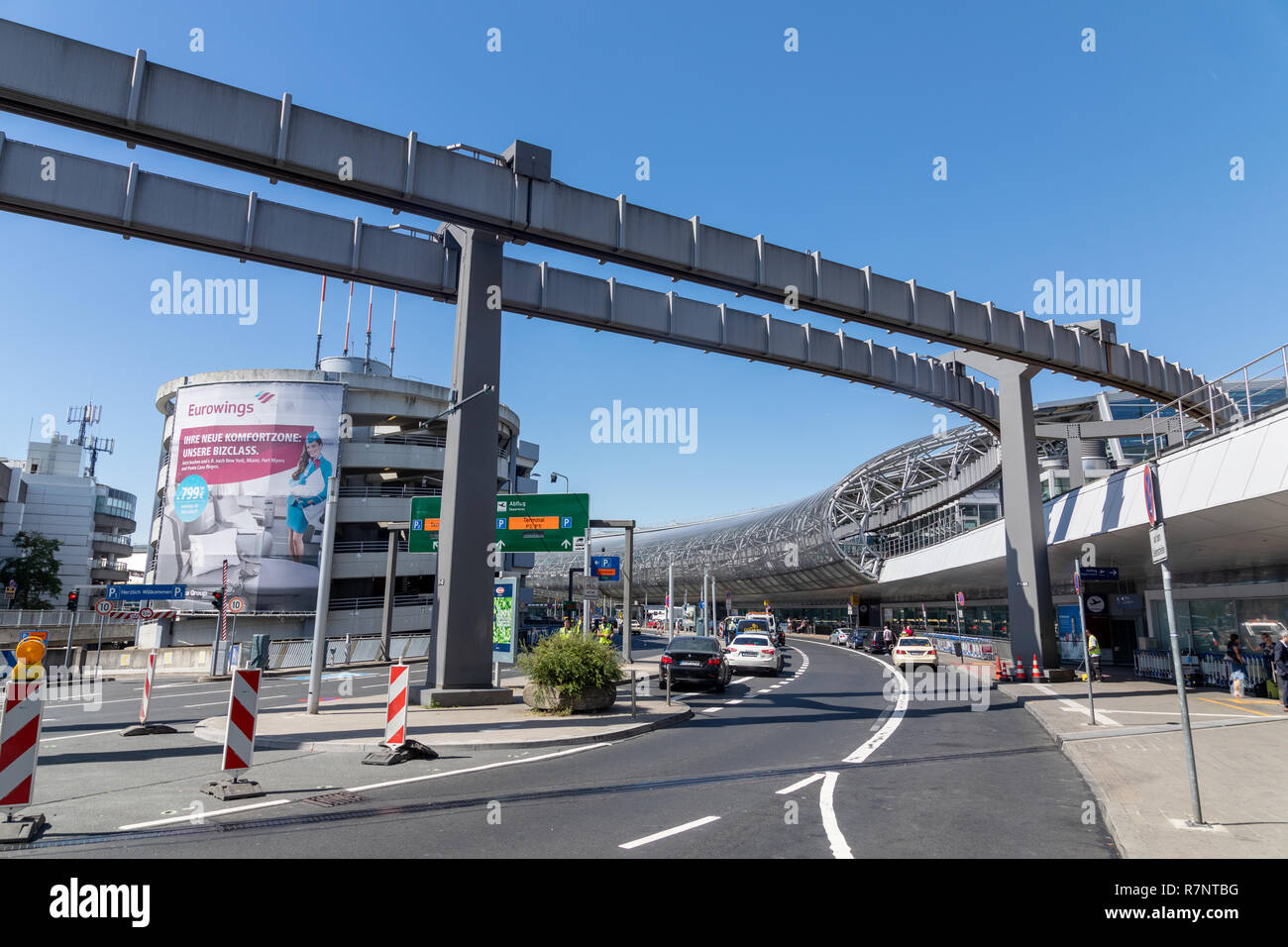 Dusseldorf, Germany - July 3, 2018: exterior view of Dusseldorf International Airport. Dusseldorf Airport located approximately 7 kilometres north of  Stock Photo