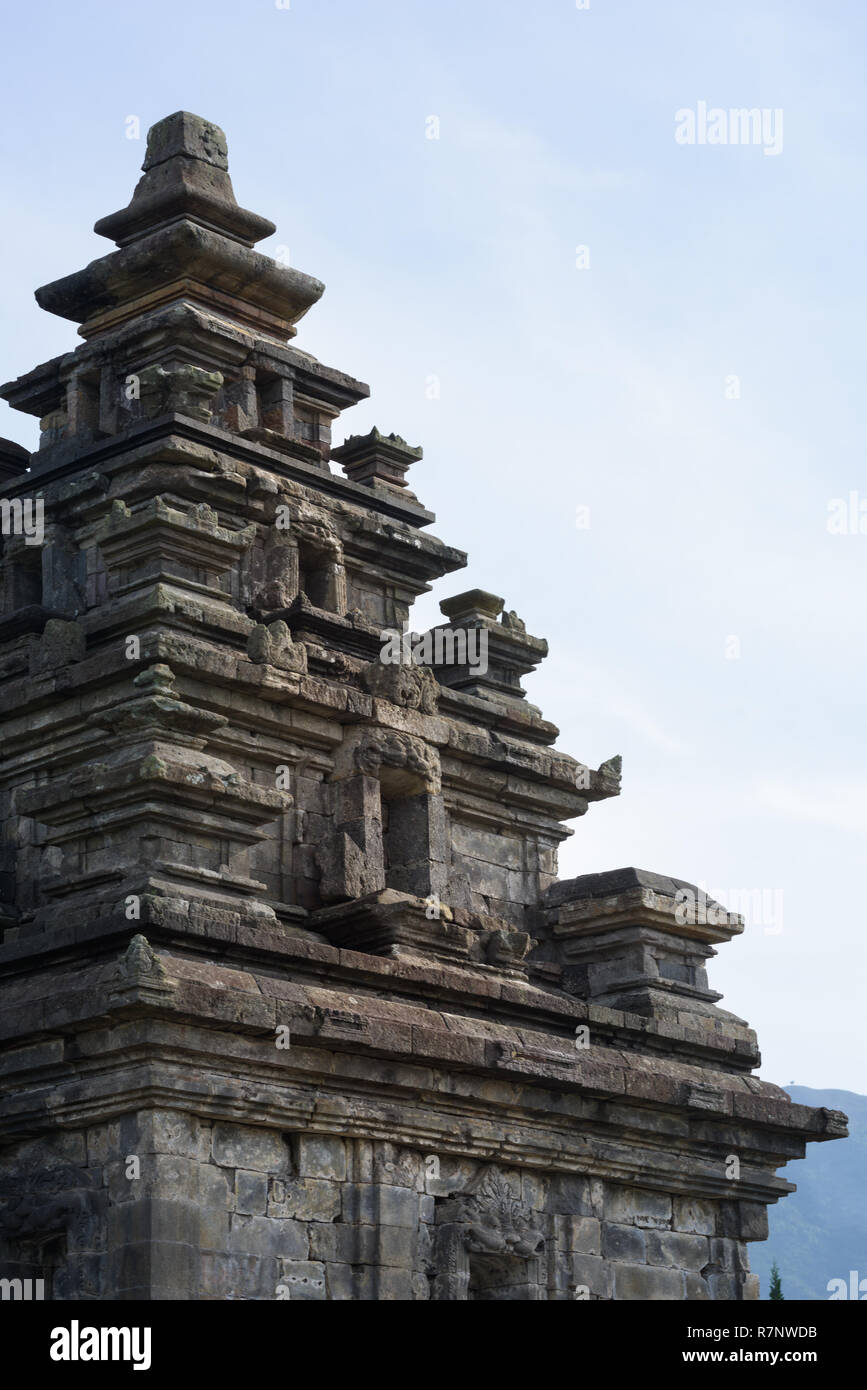 Candi Arjuna hindu temple, in Arjuna complex, Dieng Plateau, Central Java, Indonesia. Stock Photo
