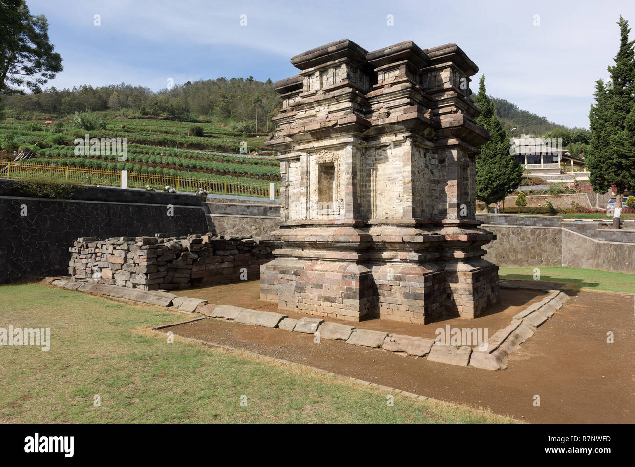 Candi Gatotkaca hindu temple, near Arjuna complex in Dieng Plateau, Central Java, Indonesia. Stock Photo