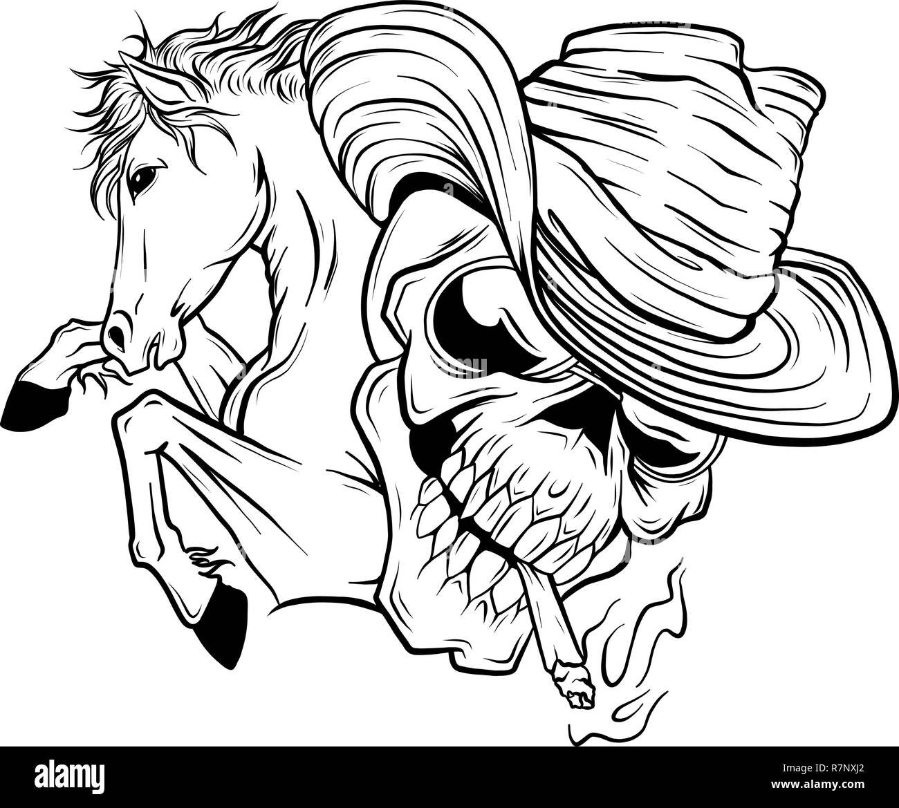 vector illustration skull cowboy ride a horse Stock Vector