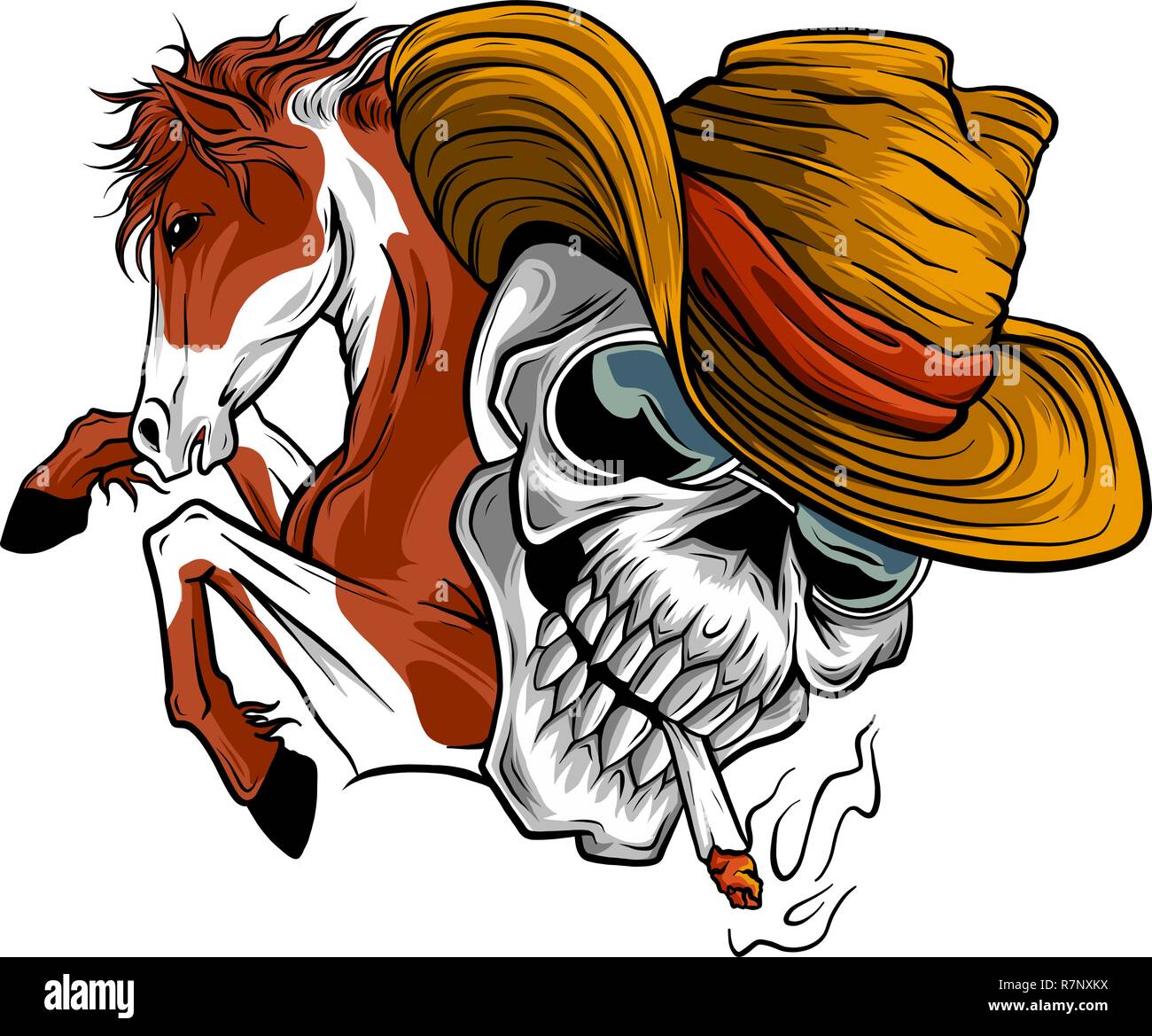 vector illustration skull cowboy ride a horse Stock Vector