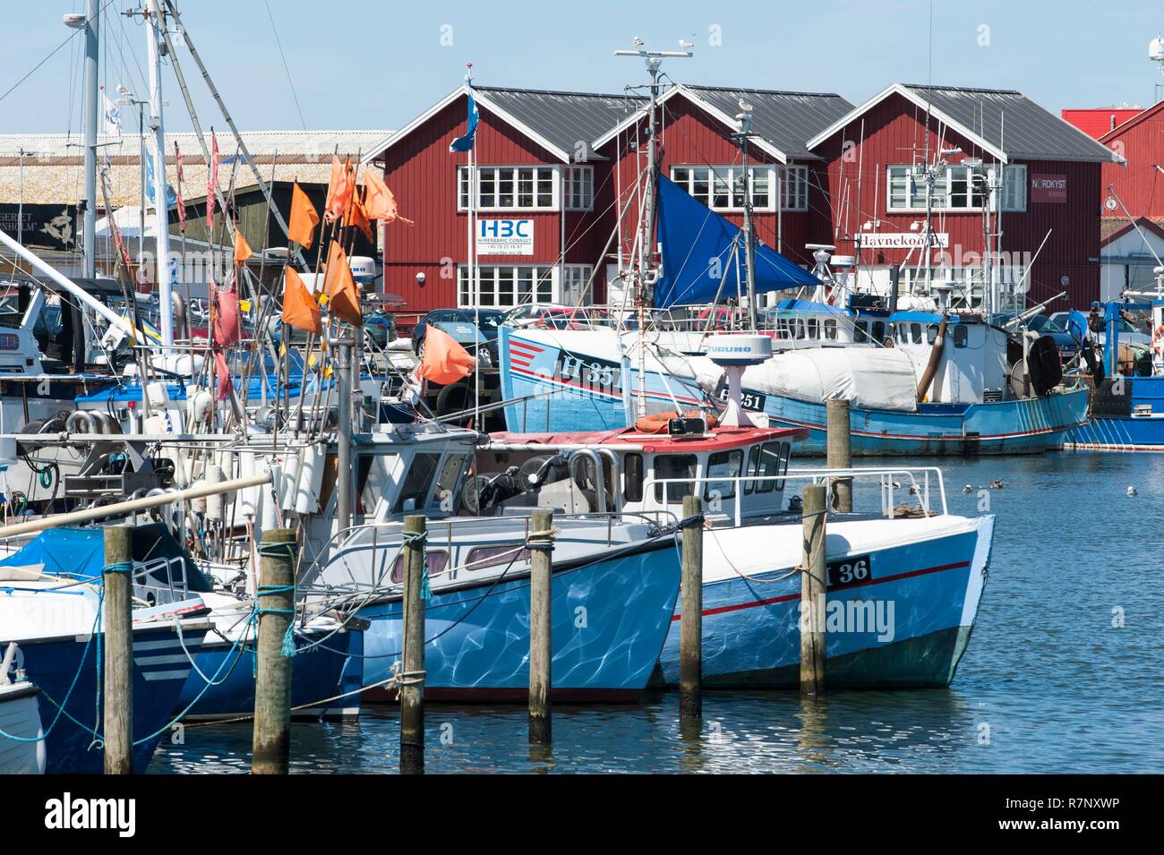 Denmark, Zealand, Gilleleje, Fishing Boats in the Harbour Stock Photo