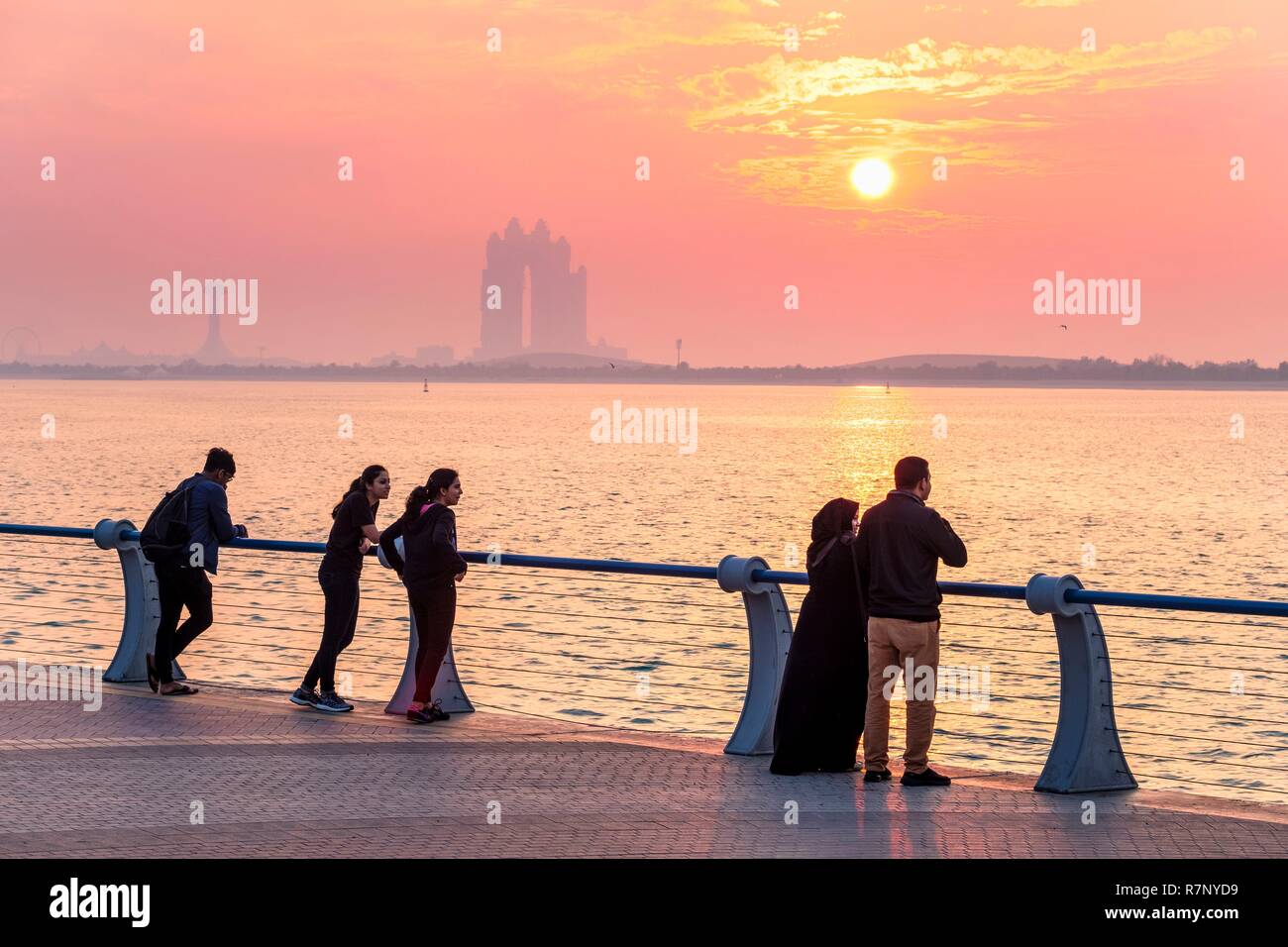 United Arab Emirates Abu Dhabi The Corniche At Sunset Fairmont Marina Residences In Al Marina District In The Background Stock Photo Alamy