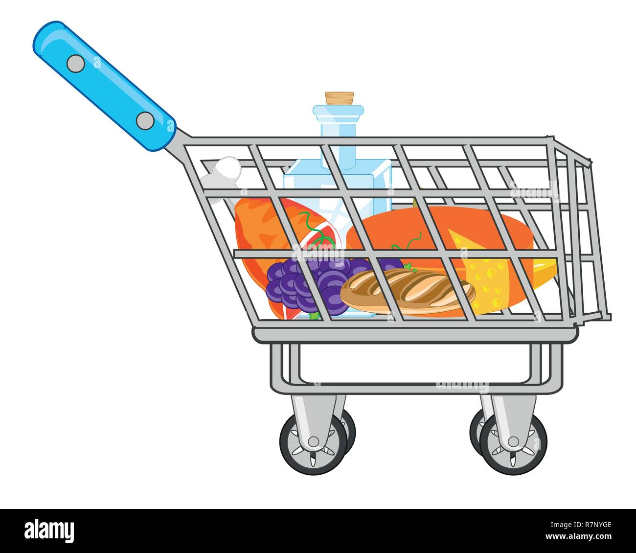 Shop pushcart with product on white background Stock Vector