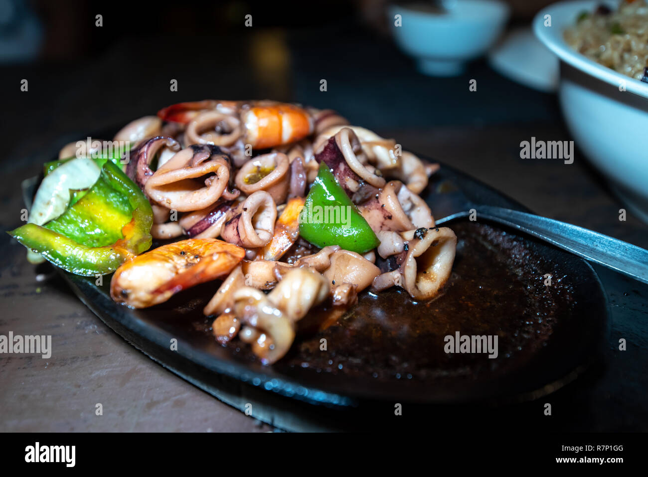 Filipino Style food : Seafood sizzling, Palawan , Philippines Stock Photo