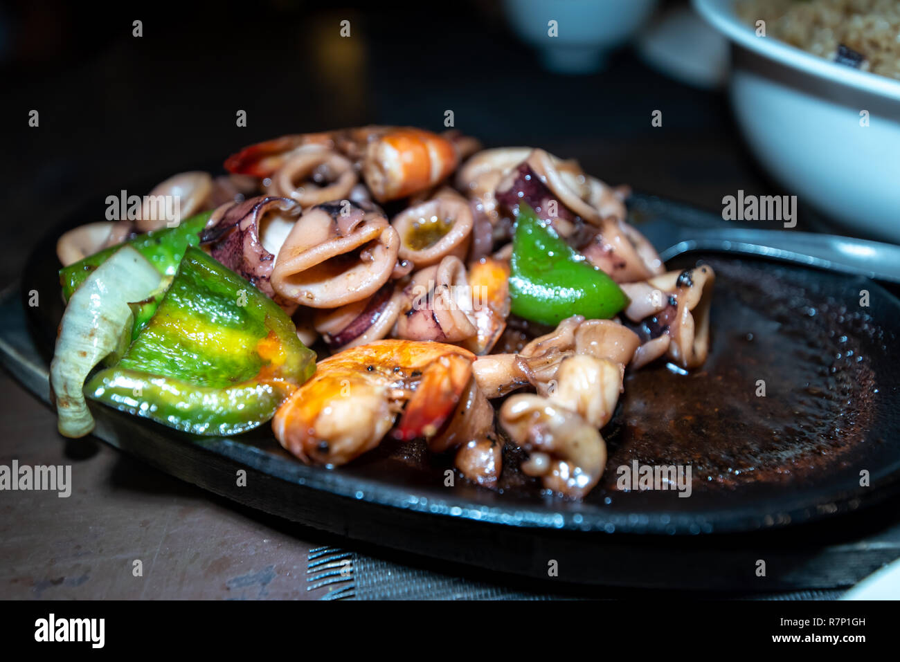 Filipino Style food : Seafood sizzling, Palawan , Philippines Stock Photo