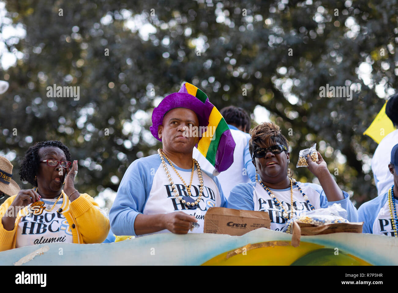 New Orleans, Louisiana USA - November 24, 2018: The Bayou Classic Parade, Float Carrying the Southern University Alumni Association at the parade Stock Photo