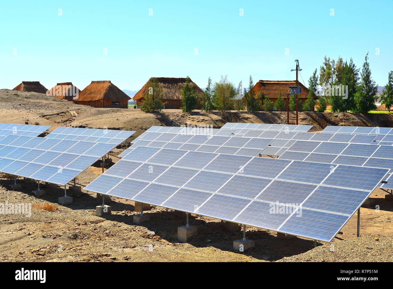 Namibia, Gariep (Orange) River, Felix Unite Cabanas, solar panels Stock