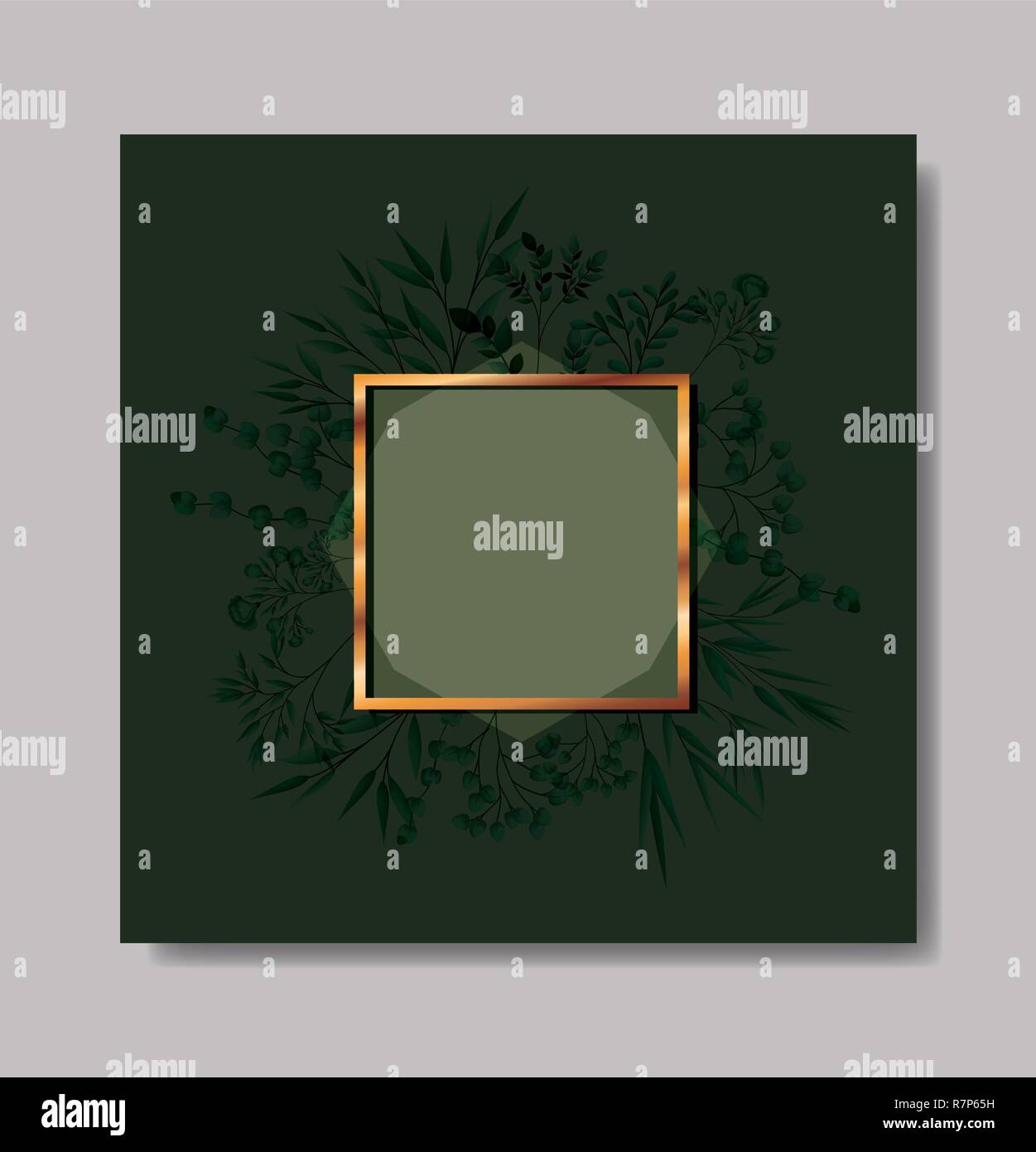 square golden frame and leafs wreath Stock Vector Image & Art - Alamy