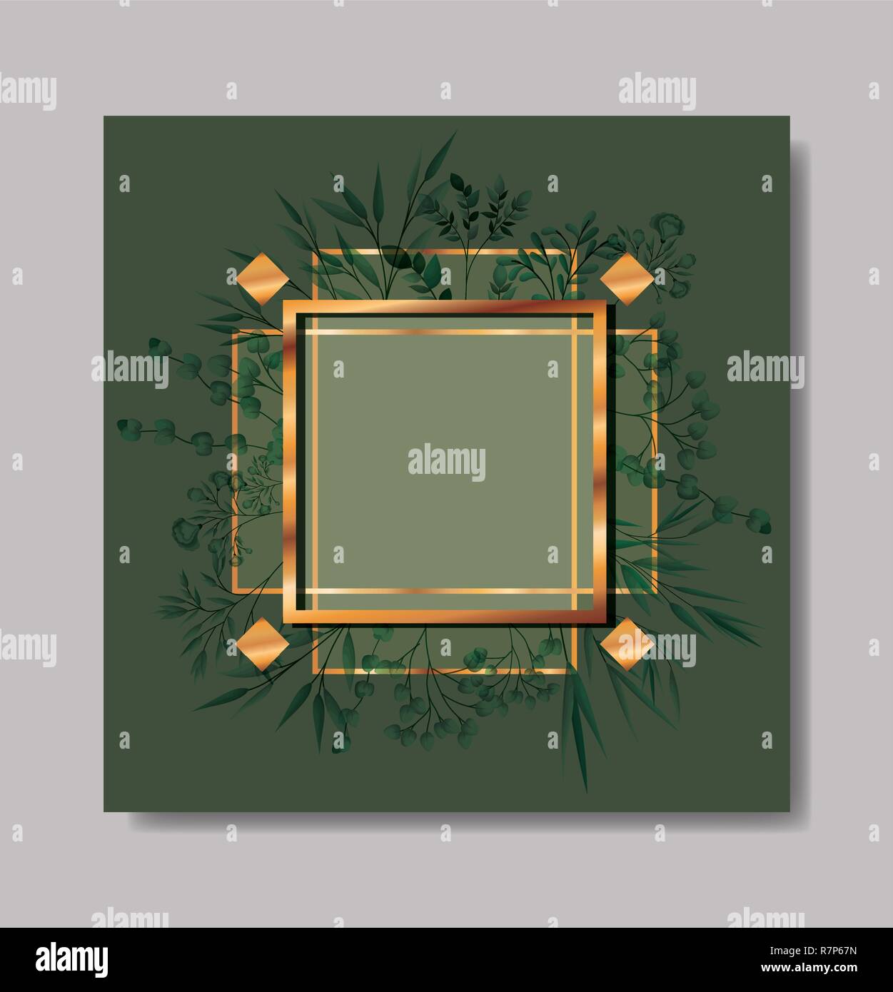 square golden frame and leafs wreath Stock Vector Image & Art - Alamy