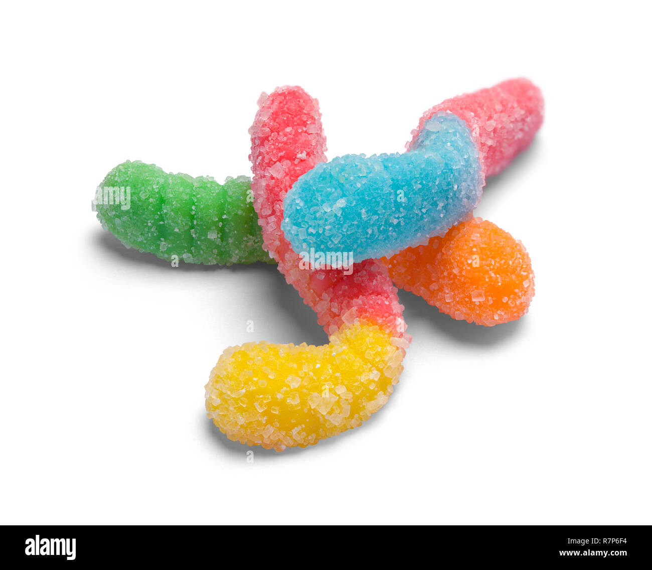 Small Pile of Gummy Worms Isolated on White Background. Stock Photo