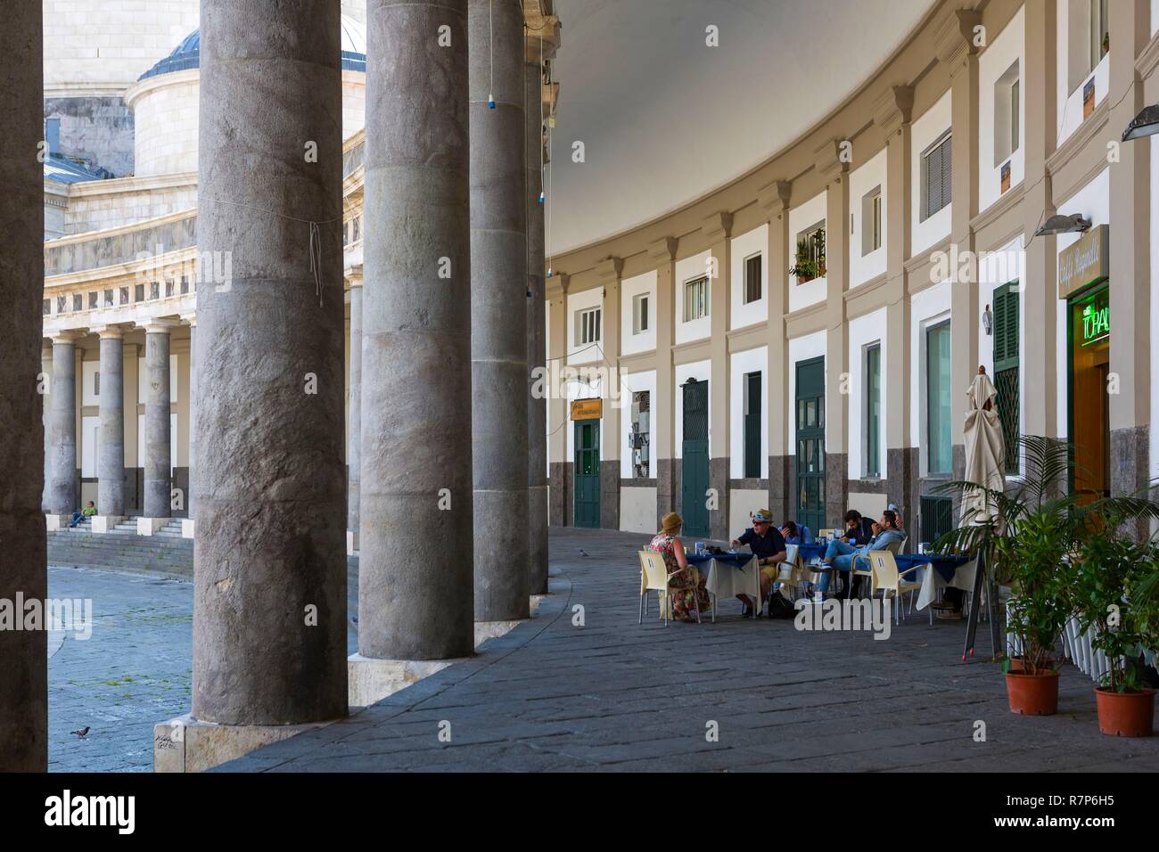 Italy, Campania, Naples, historical center listed as World Heritage by UNESCO, the church of San Francesco di Paola in Piazza del Plebiscito, 19th century square with its Doric hemicycle and Basilica di San Francesco di Paola dedicated in 1836 Stock Photo