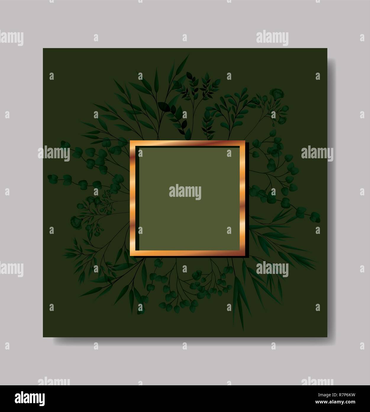 square golden frame and leafs wreath Stock Vector Image & Art - Alamy