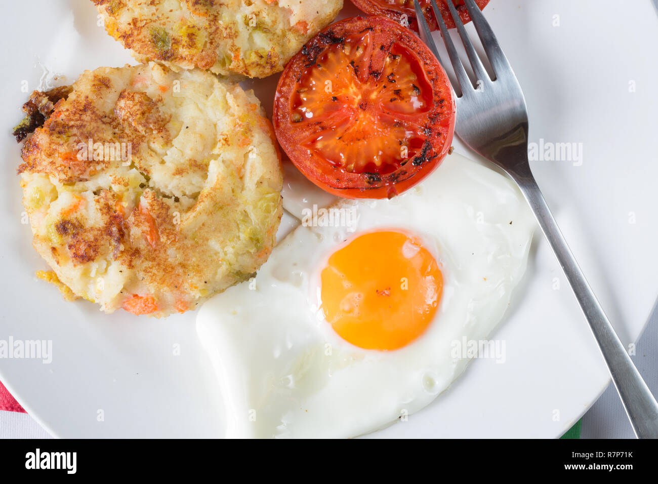 A Traditional dish of leftover Christmas dinner veg made into bubble and squeak served with