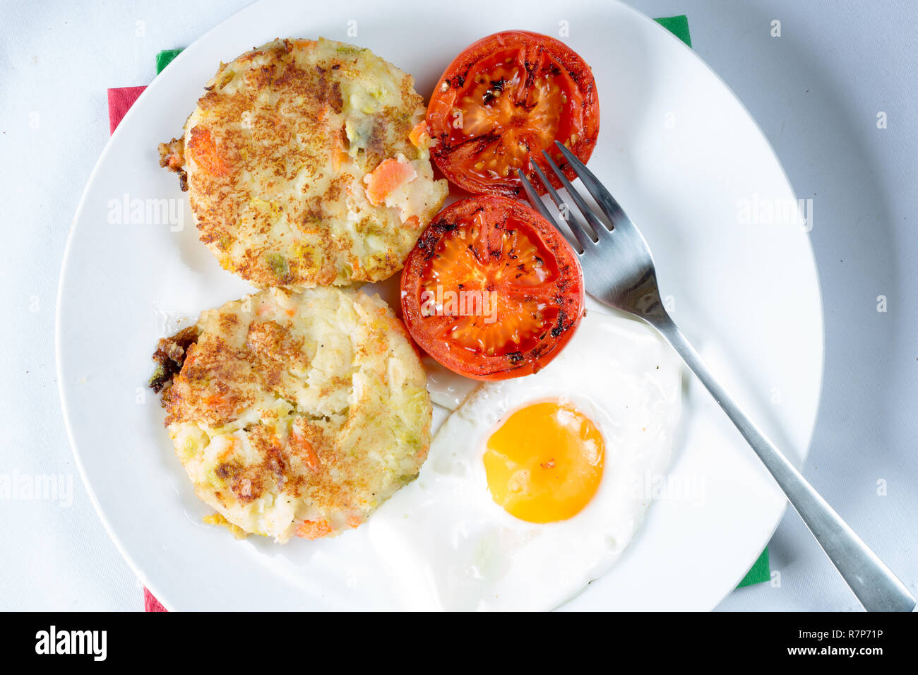 A Traditional dish of leftover Christmas dinner veg made into bubble and squeak served with