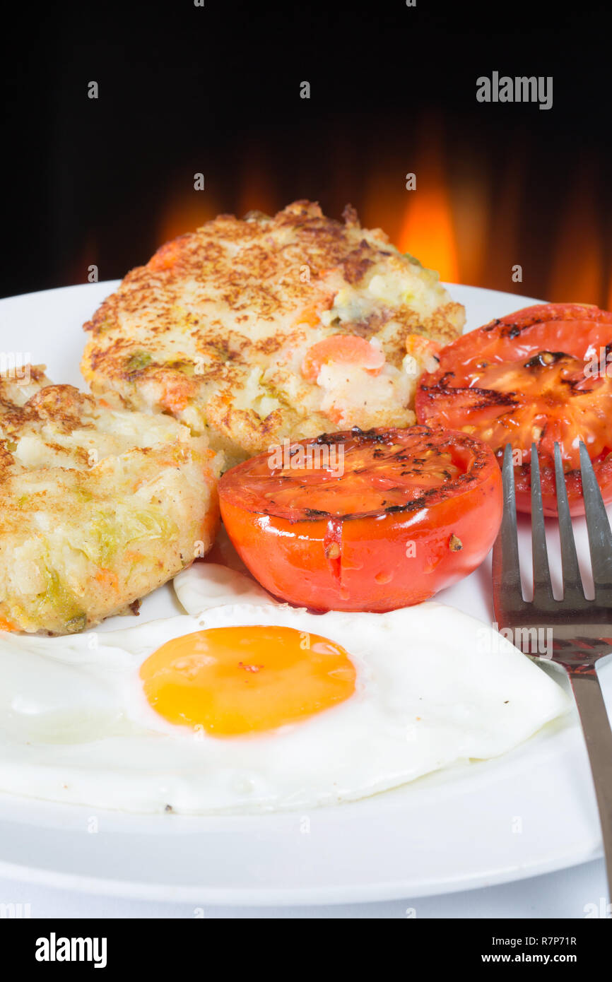 A Traditional dish of leftover Christmas dinner veg made into bubble and squeak served with