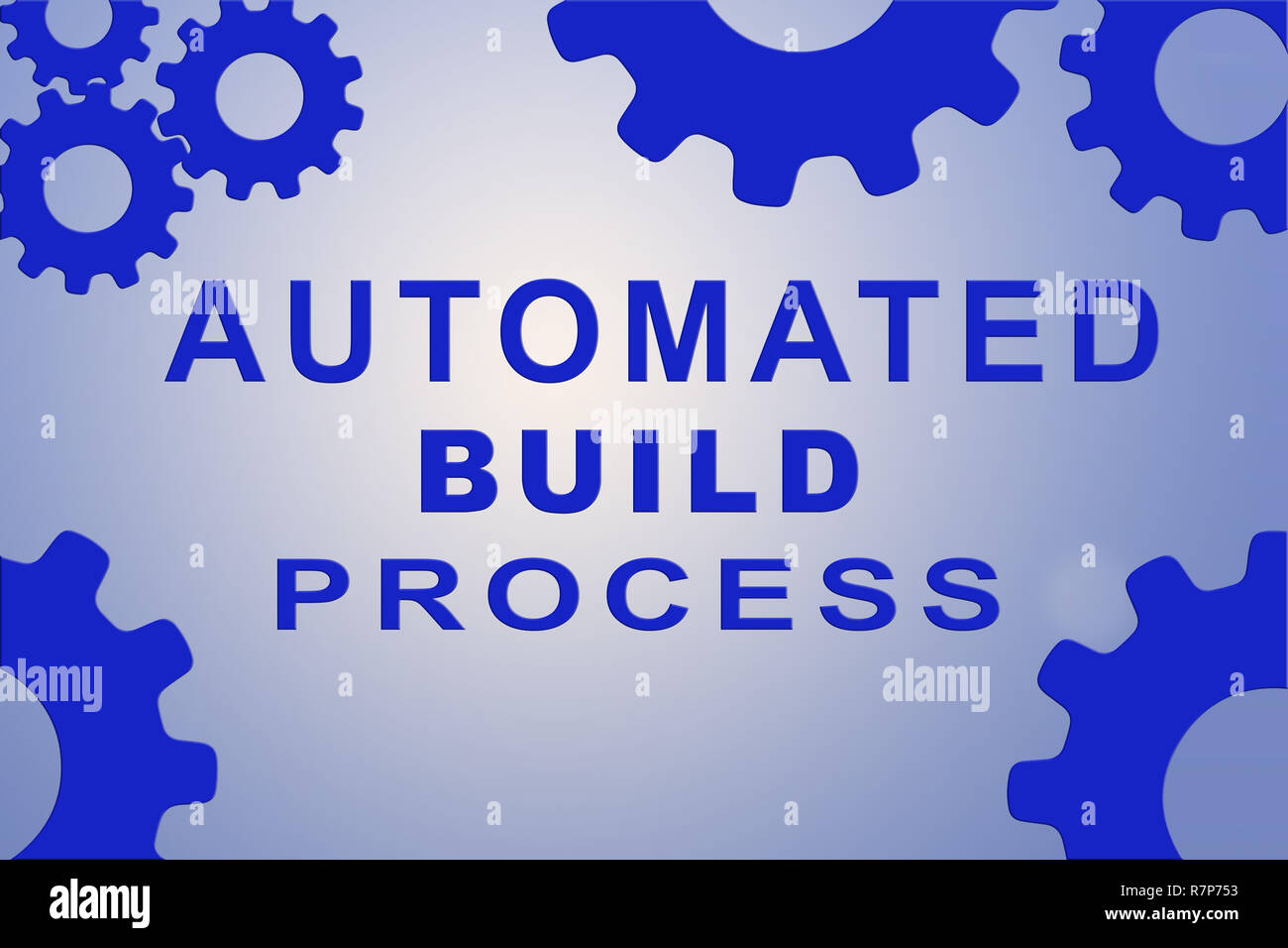 AUTOMATED BUILD PROCESS sign concept illustration with blue gear wheel ...