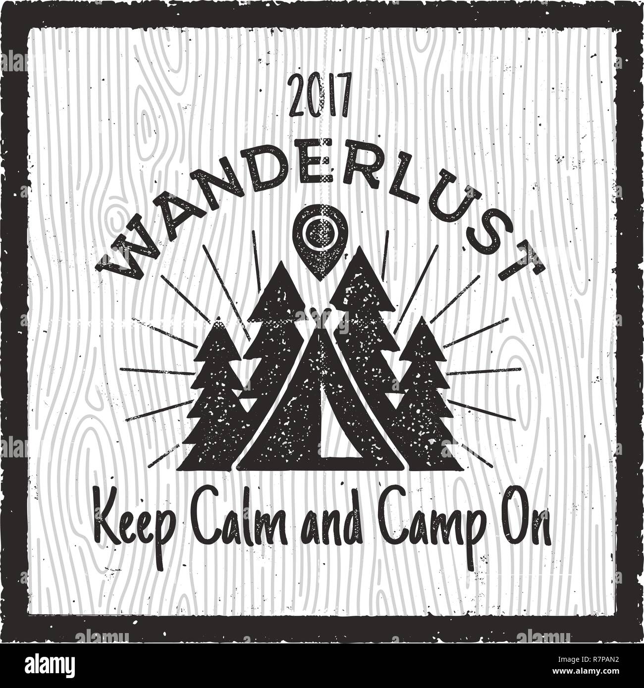 Wanderlust Camping badge. Old school 