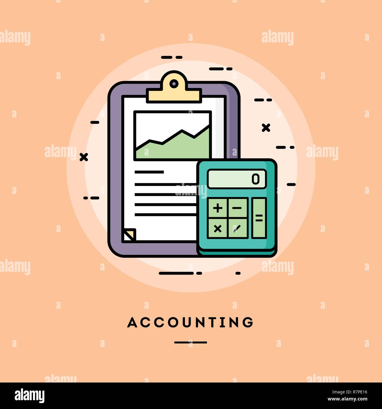 Accounting, flat design thin line banner, usage for e-mail newsletters, web banners, headers, blog posts, print and more. Vector illustration. Stock Vector