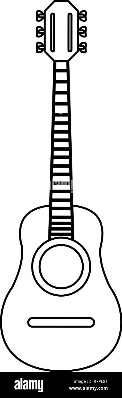 acoustic guitar instrument in black and white Stock Vector
