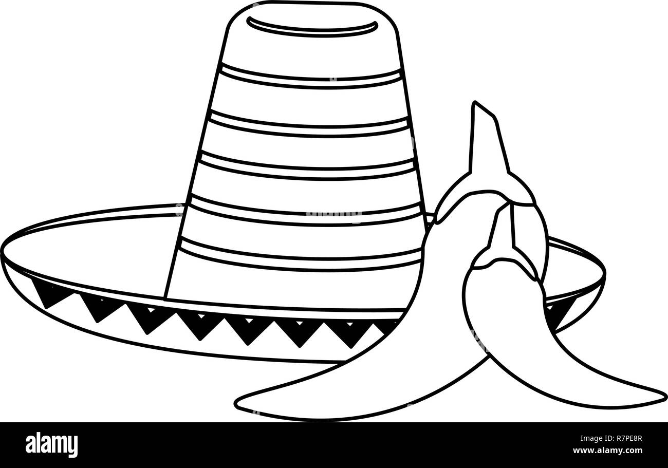 Mexican hat and chillis in black and white Stock Vector Image & Art - Alamy