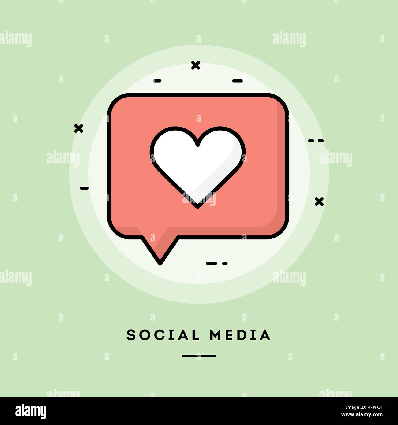 Social media, flat design thin line banner. Stock Vector