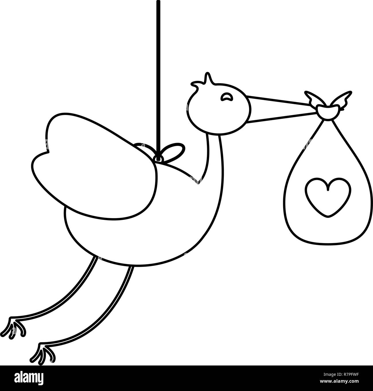 Stork with baby bag in black and white Stock Vector Image & Art - Alamy