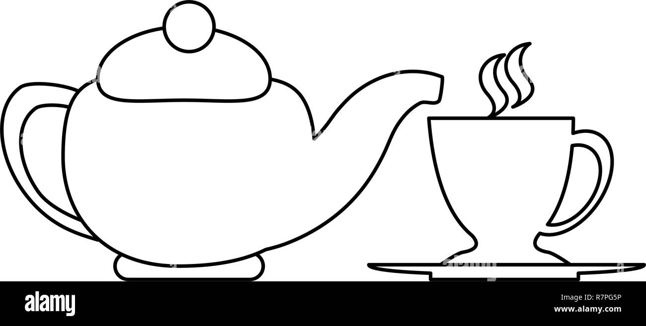Tea kettle and cup in black and white Stock Vector Image & Art Alamy