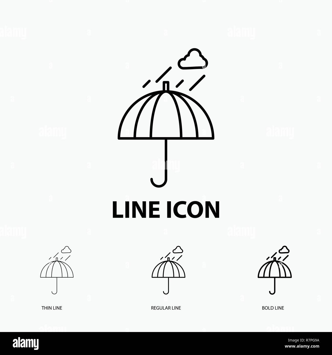 Umbrella, camping, rain, safety, weather Icon in Thin, Regular and Bold Line Style. Vector illustration Stock Vector