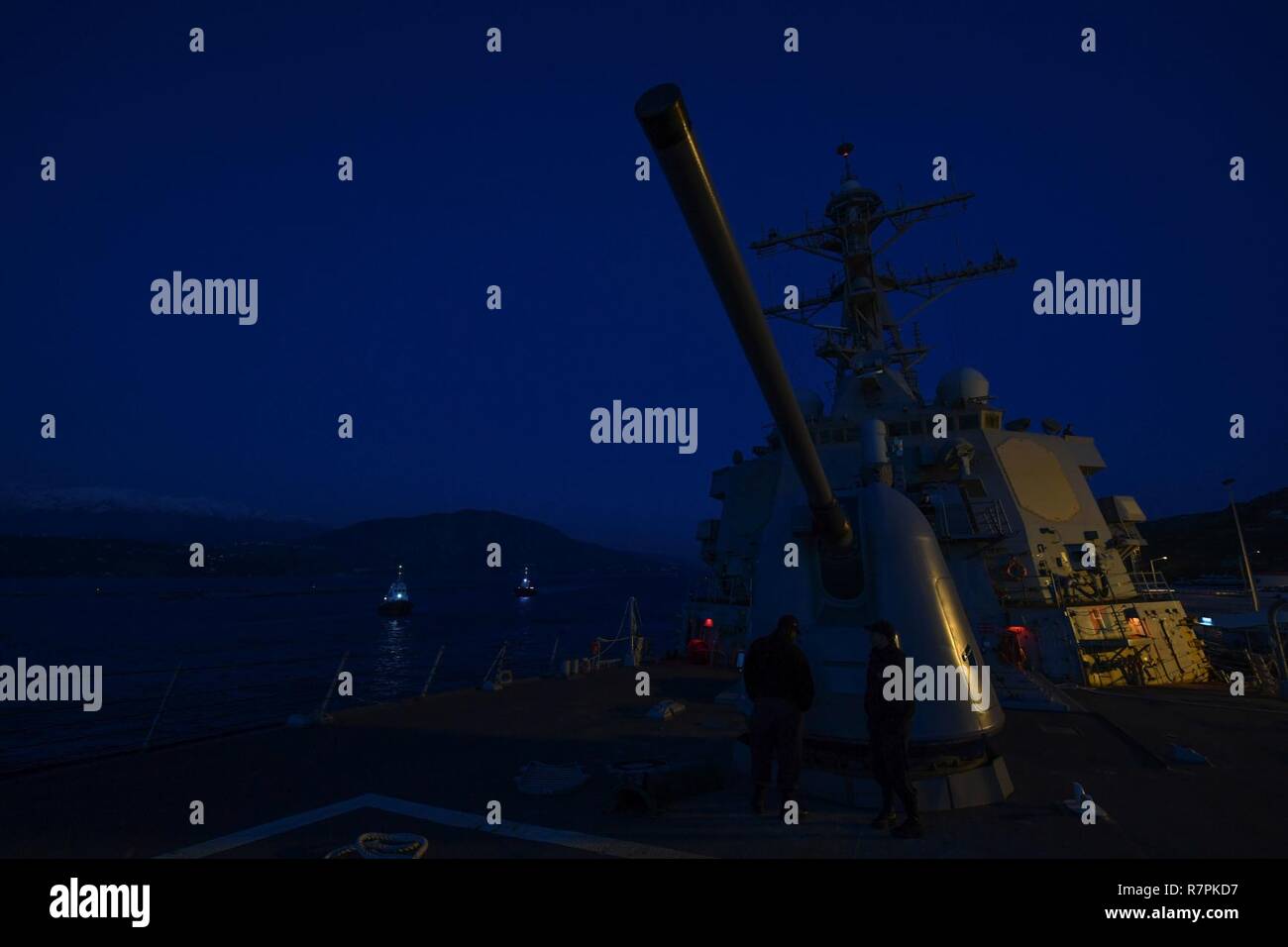 - SOUDA BAY, Greece (March 27, 2017) The guided-missile destroyer USS Porter (DDG 78) prepares to depart Souda Bay, Greece, March 27, 2017. Porter, forward-deployed to Rota, Spain, is conducting naval operations in the U.S. 6th Fleet area of operations in support of U.S. national security interests in Europe. Stock Photo