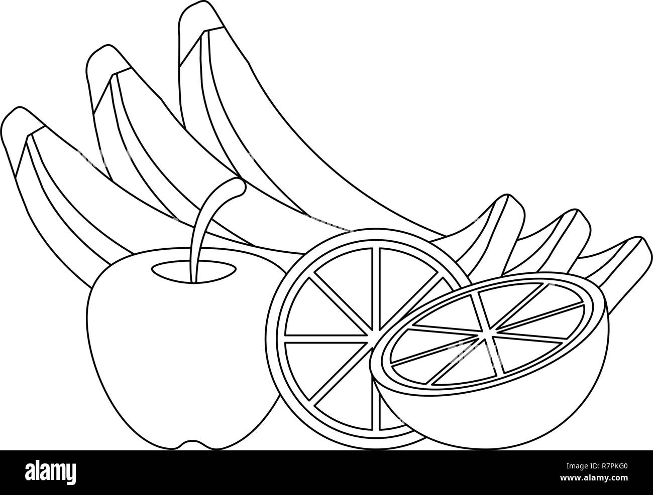 Fresh Fruits Cartoon In Black And White Stock Vector Image & Art - Alamy