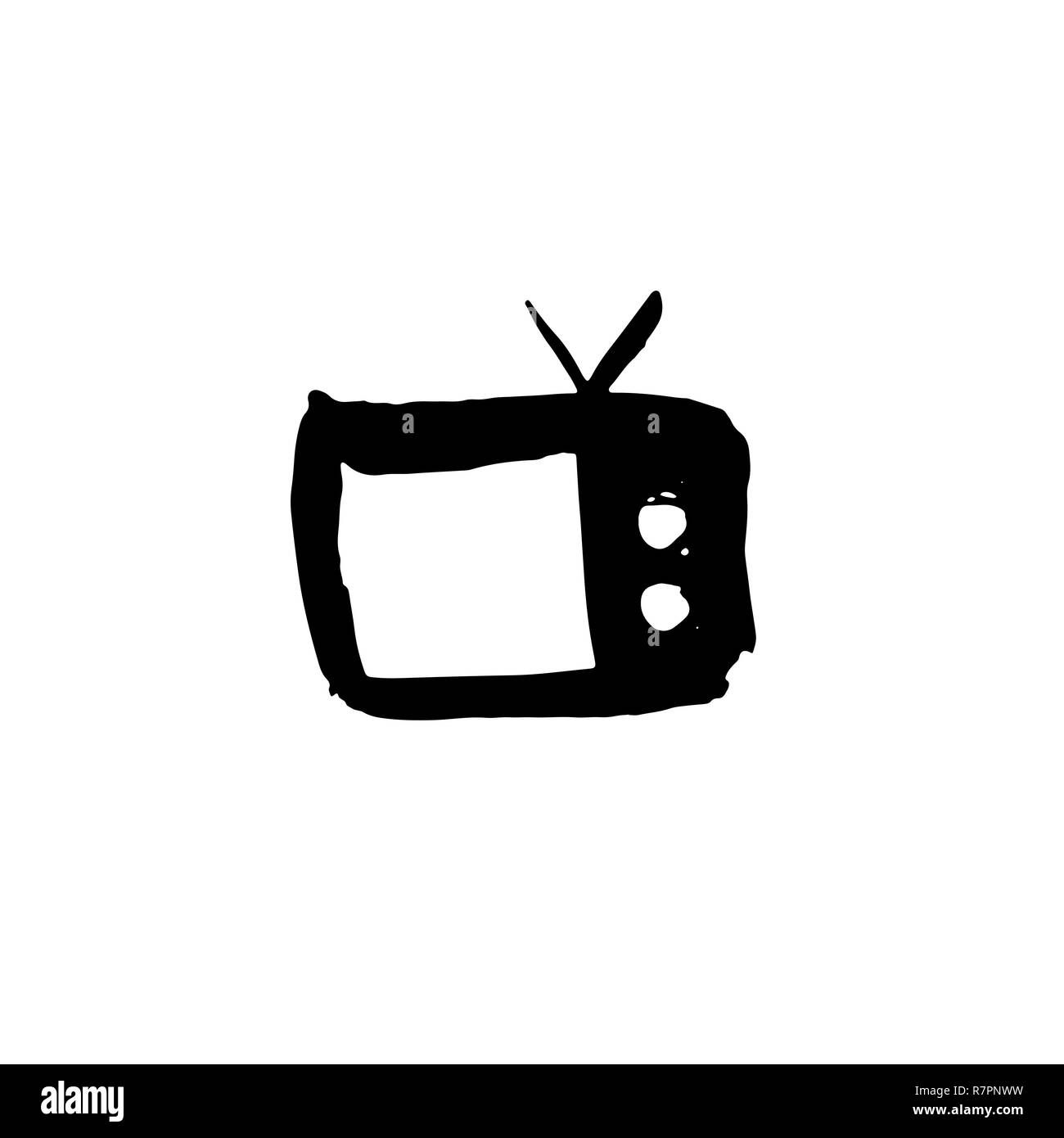 Tv grunge icon. Television watercolor brush vector illustration. Stock Vector