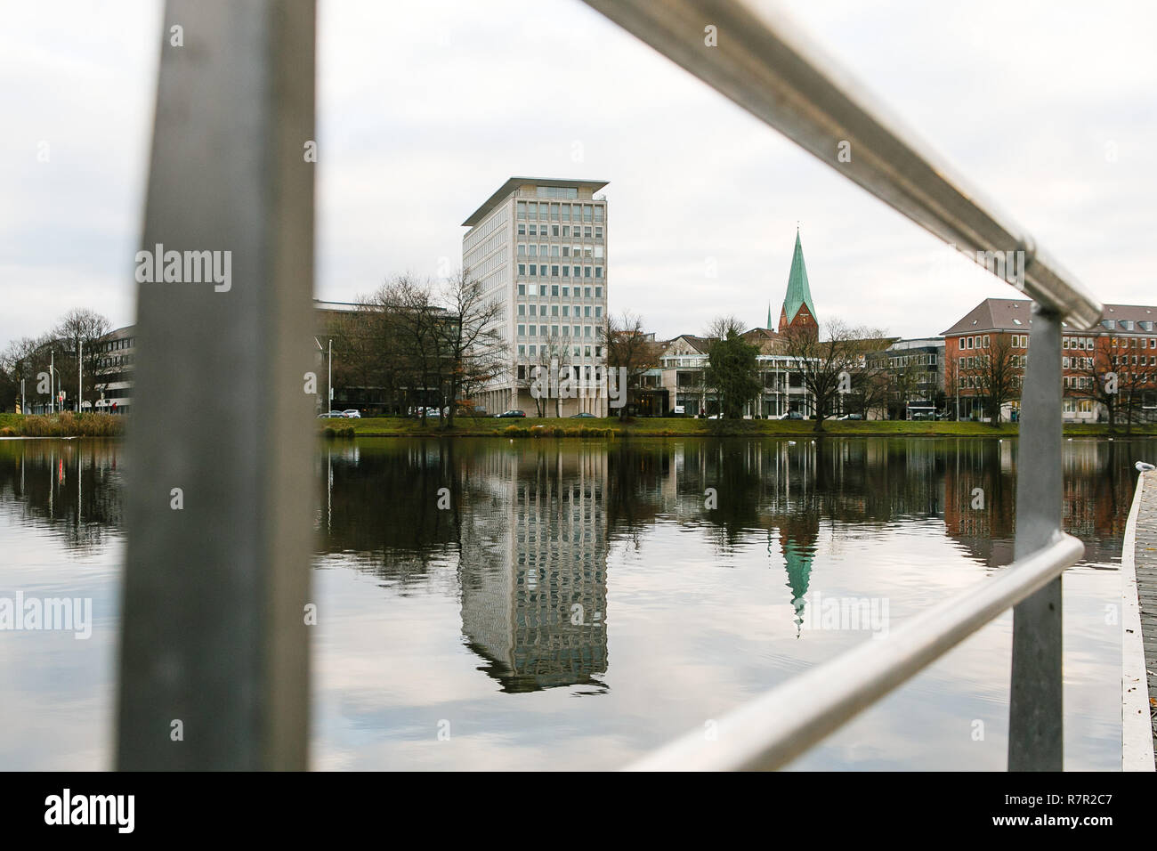 Kiel, Germany. 11th Dec, 2018. HSH Nordbank's building is reflected in the Kleiner Kiel. At a works meeting on Tuesday, the bank informs about its future structure and the planned staff reductions, Credit: Frank Molter/dpa/Alamy Live News Stock Photo