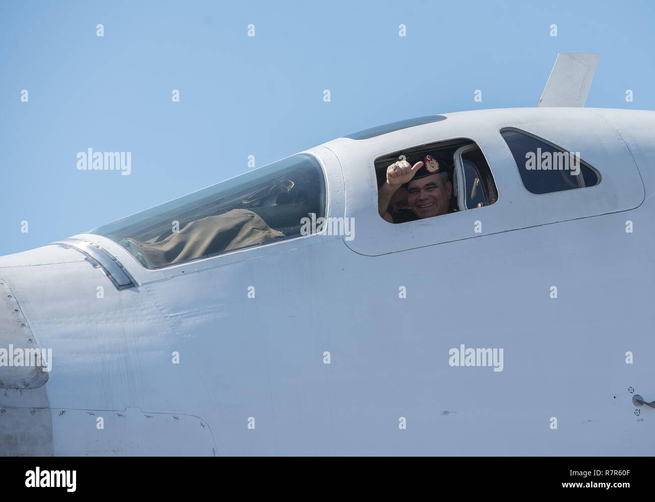 Caracas, Venezuela. 10 Dec 2018. Aircraft of Tupolev 160 of the Russian Air Force arrive at the airport of Maiquetía, north of Caracas, to participate in joint maneuvers with armed forces of Venezuela. Credit: Marcos Salgado/Alamy Live News Stock Photo