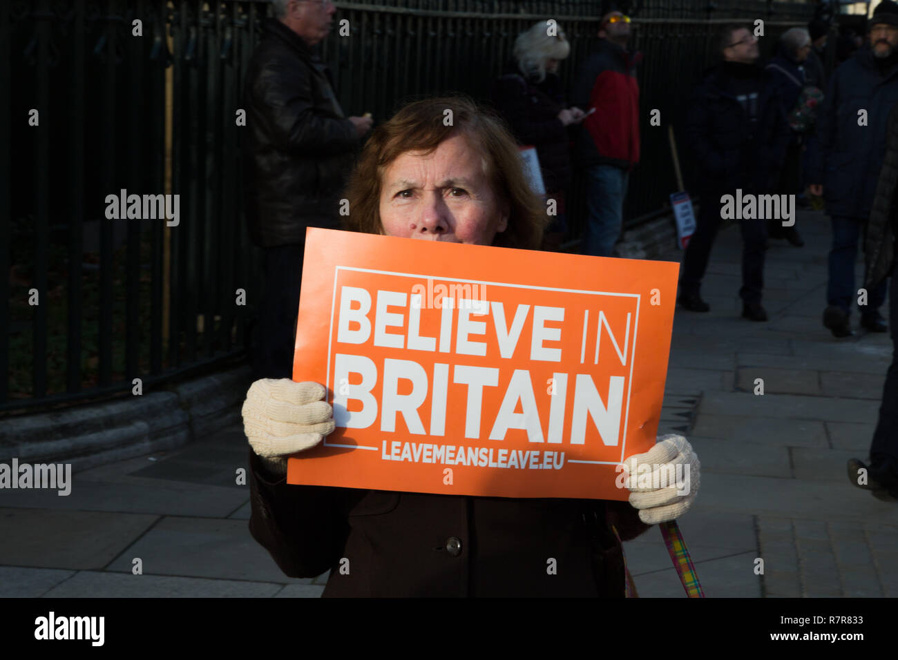 London UK 11th Dec 2018 Pro Brexit protesters demonstrate with placards outside the Houses of Parliament. Credit: Thabo Jaiyesimi/Alamy Live News Stock Photo
