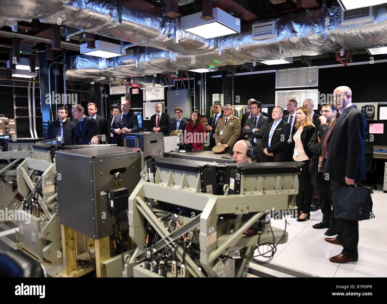 DEVESELU, Romania (28 March 2017) NATO Representatives from 22 countries tour the Combat Information Center aboard Aegis Ashore Missile Defense System onboard Naval Support Facility Deveselu. The base is the U.S. Navy's newest installation and plays a key role in ballistic missile defense in Eastern Europe. Stock Photo