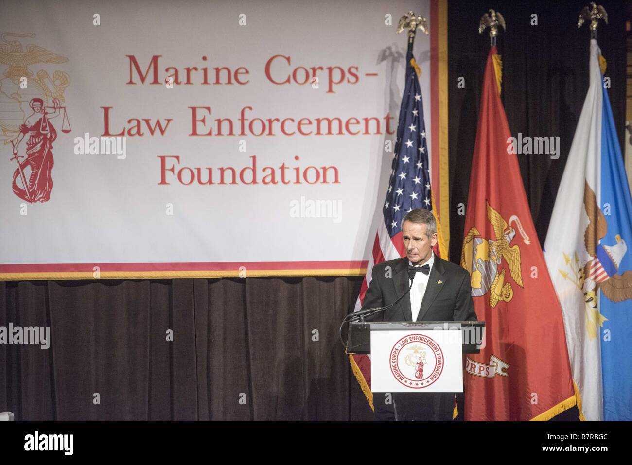 Retired Marine Corps Gen. Peter Pace, 16th chairman of the Joint Chiefs of Staff, gives remarks after receiving the 2017 Commandant's Leadership award duringthe Marine Corps Law Enforcement Foundation (MC-LEF) Gala, in New York, March 30, 2017. Since its inception 1995, MC-LEF has awarded nearly $70 million in scholarships and other humanitarian assistance to the children on fallen Marines and federal law enforcement personnel. DoD Stock Photo
