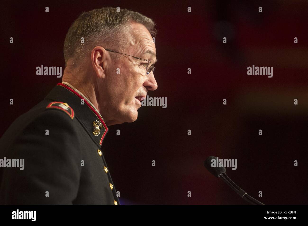 Marine Corps Gen. Joseph F. Dunford Jr., chairman of the Joint Chiefs of Staff, attends the Marine Corps Law Enforcement Foundation (MC-LEF) Gala, in New York, March 30, 2017. Dunford gave remarks and presented the 2017 Commandant's Leadership award to retired Marine Corps Gen. Peter Pace, 16th chairman of the Joint Chiefs of Staff. Since its inception 1995, MC-LEF has awarded nearly $70 million in scholarships and other humanitarian assistance to the children on fallen Marines and federal law enforcement personnel. DoD Stock Photo