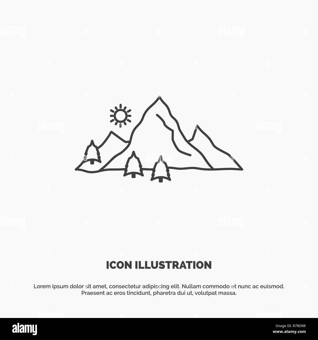 mountain, landscape, hill, nature, tree Icon. Line vector gray symbol for UI and UX, website or mobile application Stock Vector