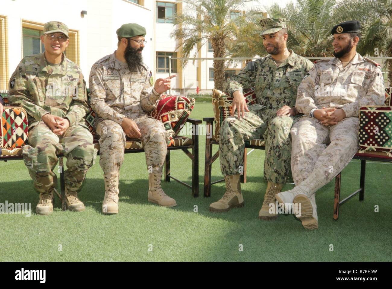 From left to right: U.S. Army Capt. Joon Lim a chaplain with 3rd Brigade  Combat Team, 1st Cavalry Division out of Camp Buehring, Kuwait; Col. AL  Harbi Eisa H. the chief of