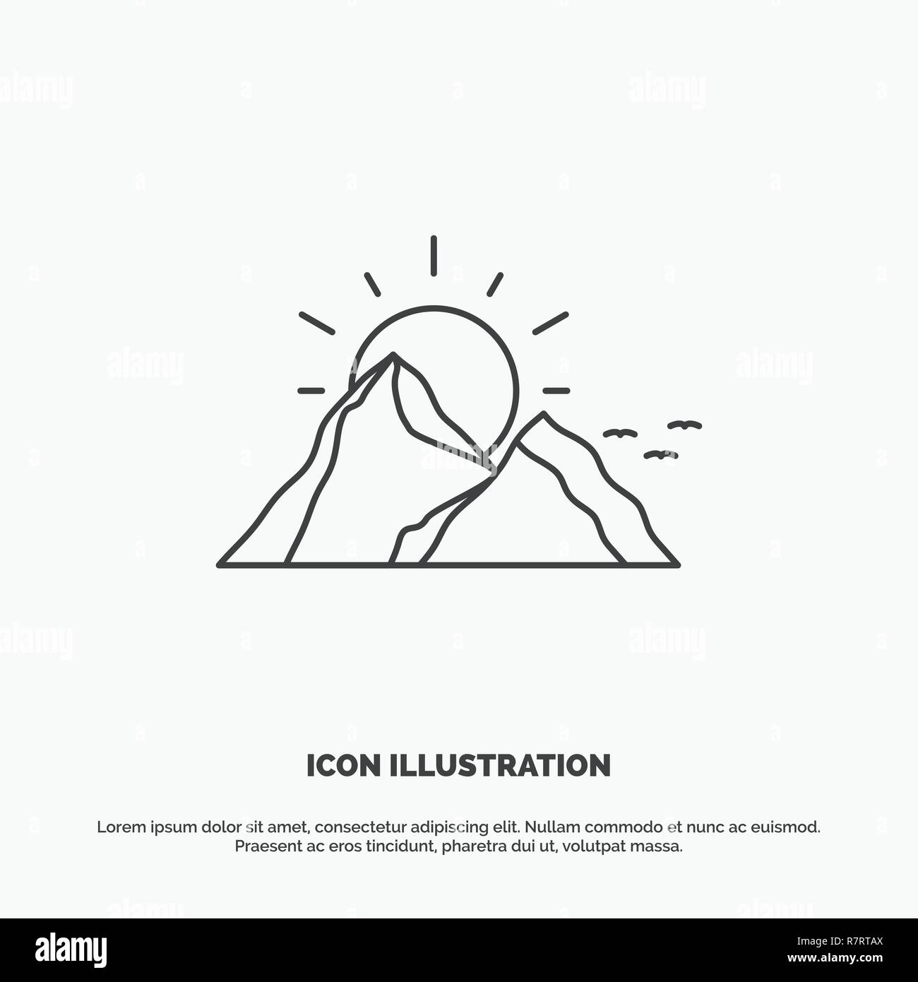 hill, landscape, nature, mountain, sun Icon. Line vector gray symbol for UI and UX, website or mobile application Stock Vector