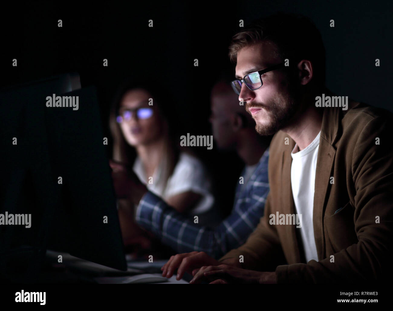 close up.serious businessman working in the office Stock Photo