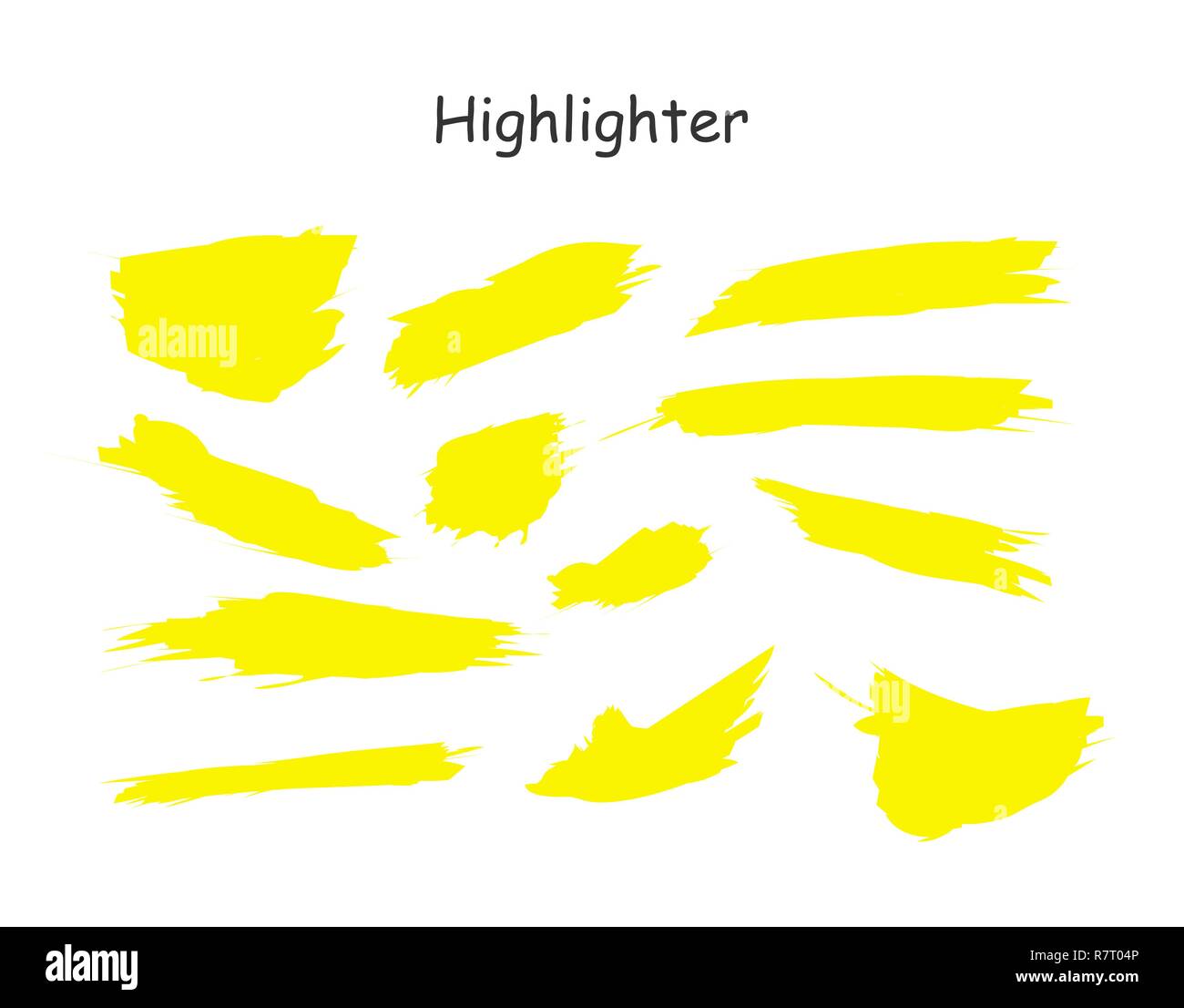 Yellow watercolor hand drawn highlight set. Vector highlighter brush lines. Marker pen highlight underline strokes Stock Vector