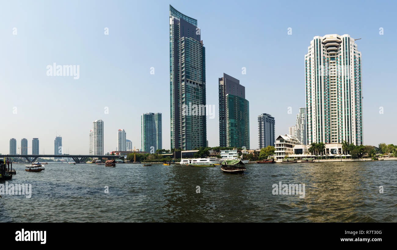 Charoen Nakhon skyline, Chao Phraya river side, Khlong Ton Sai district, Bangkok, Thailand Stock Photo