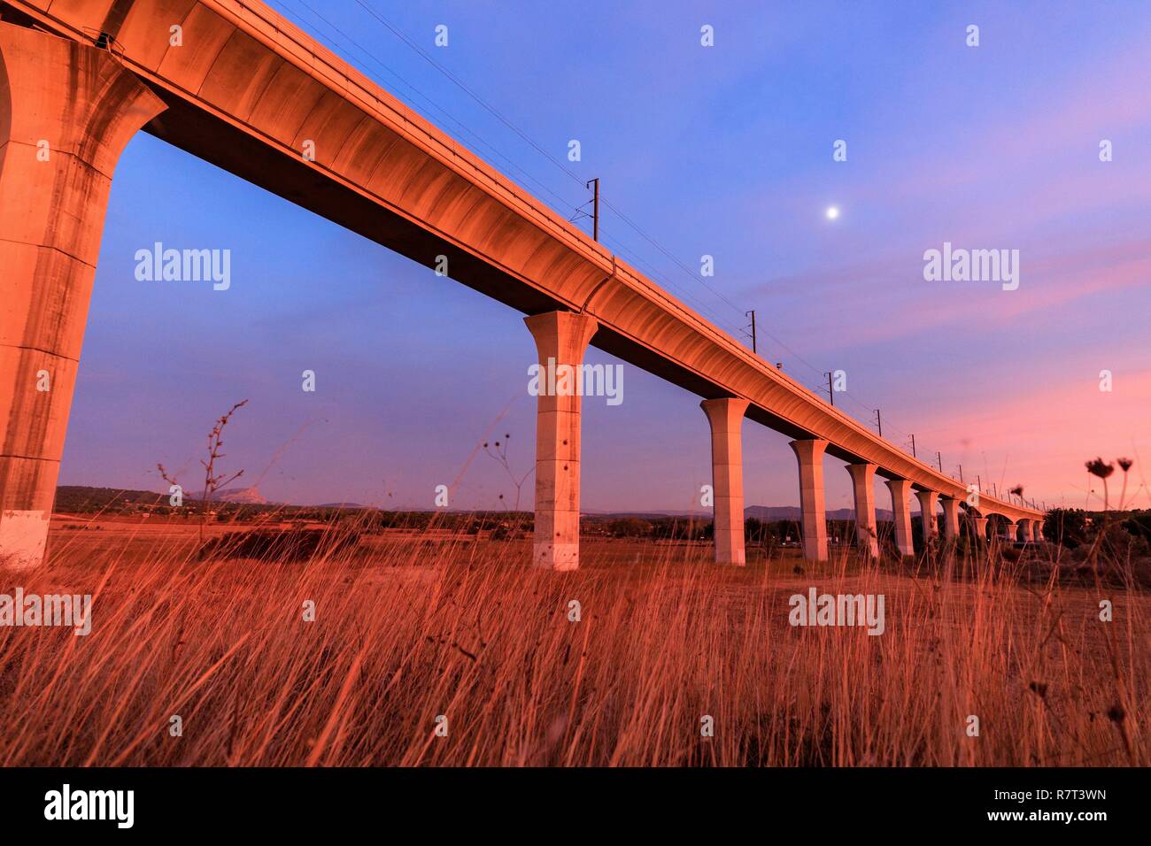 France, Bouches du Rhone, Ventabren, Viaduct TGV Stock Photo