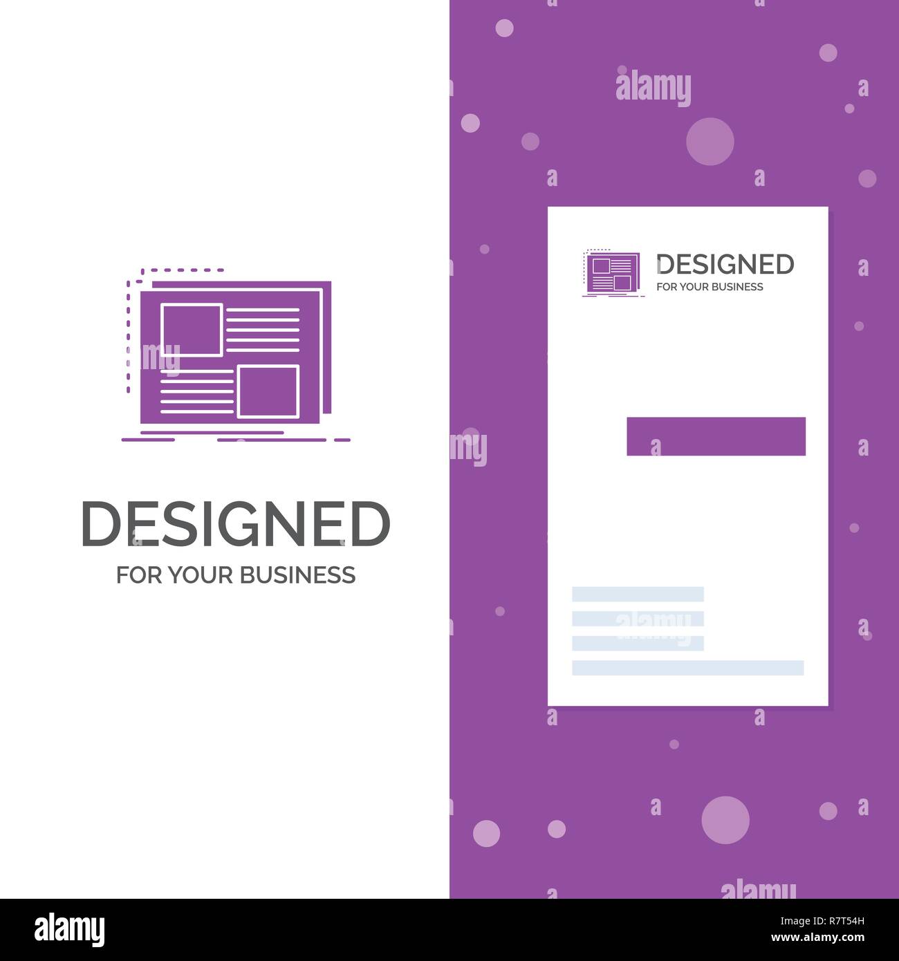 Business Logo for Content, design, frame, page, text. Vertical Purple Business / Visiting Card template. Creative background vector illustration Stock Vector